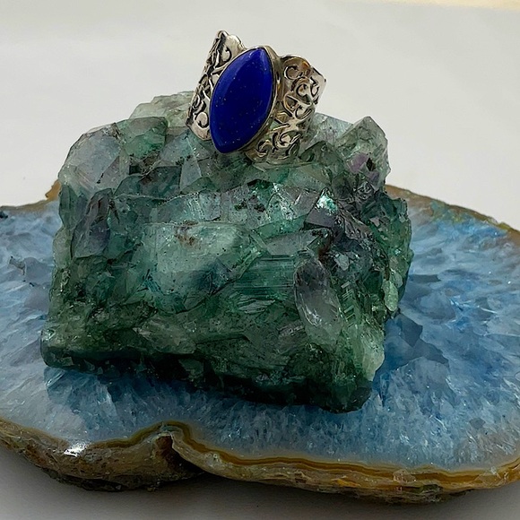 Vtg.(1980’s) Sterling Silver Ring Size 7 With Lapis Lazuli Gemstone Oval Shape - Picture 4 of 8